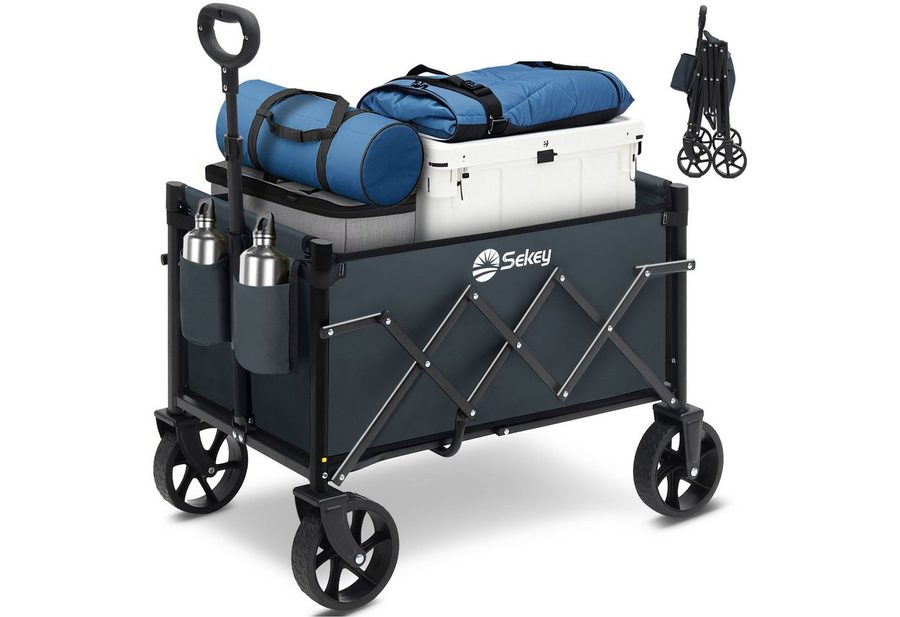 Sekey Bollerwagen Ultraleicht Faltbarer Handwagen Transportkarre bis zu 80kg / 100kg, 80 KG / 60 L Einkaufswagen Campingwagen mit Höhenverstellbarem Griff von Sekey