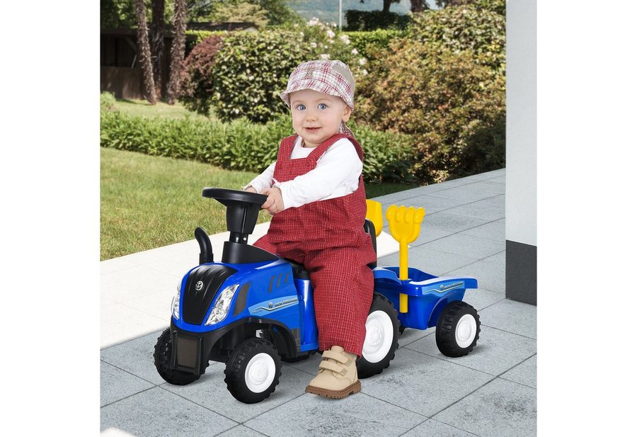 HOMCOM Rutscher Kinderfahrzeug klassische Auto Laufhilfe mit Hupe, (Kinderauto, 1-tlg., Kinder Rutschauto), Kunststoff Metall Blau 91 x 29 x 44 cm von HOMCOM