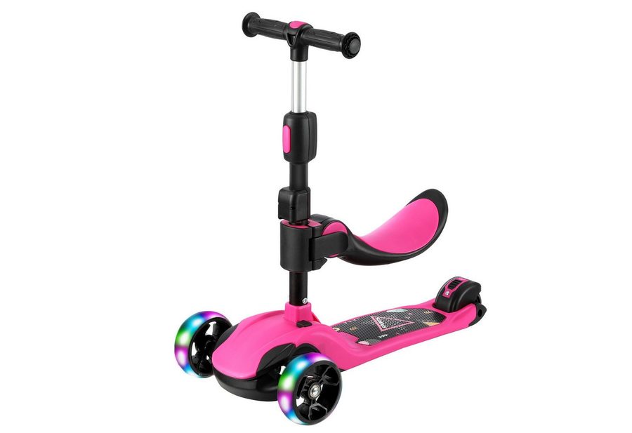 OUNUO Dreiradscooter Kinderroller mit Klappsitz, höhenverstellbar, mit LED, für 2 Jahre ab von OUNUO