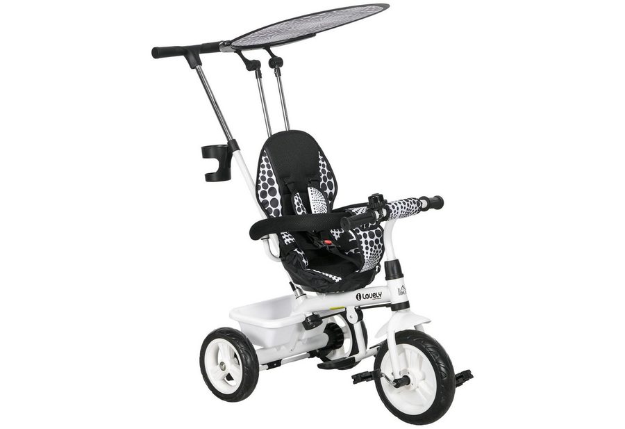 HOMCOM Dreirad 6-in-1 mit Schubstange Kinderdreirad mit abnehmbarem Sonnendach, für 12-60 Monate, Weiß von HOMCOM