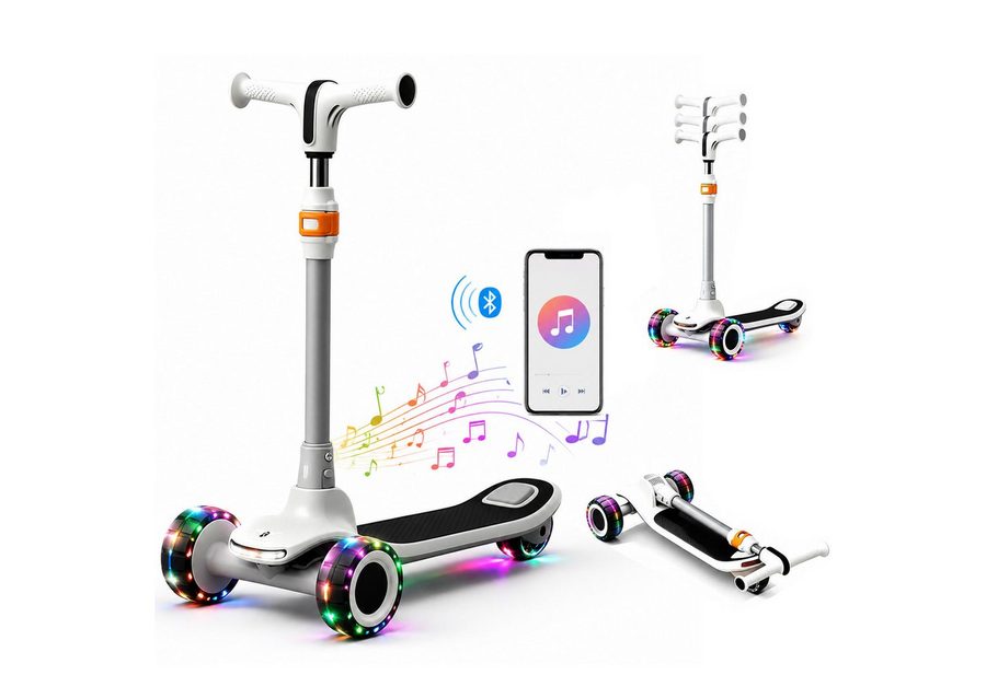 ibettertec Cityroller Scooter Kinderroller Tretroller Dreiradscooter,Höhenverstellbar69-91cm, bis 70 kg,LED-Räder,Kann über Bluetooth mit dem Handy verbunden werden von ibettertec