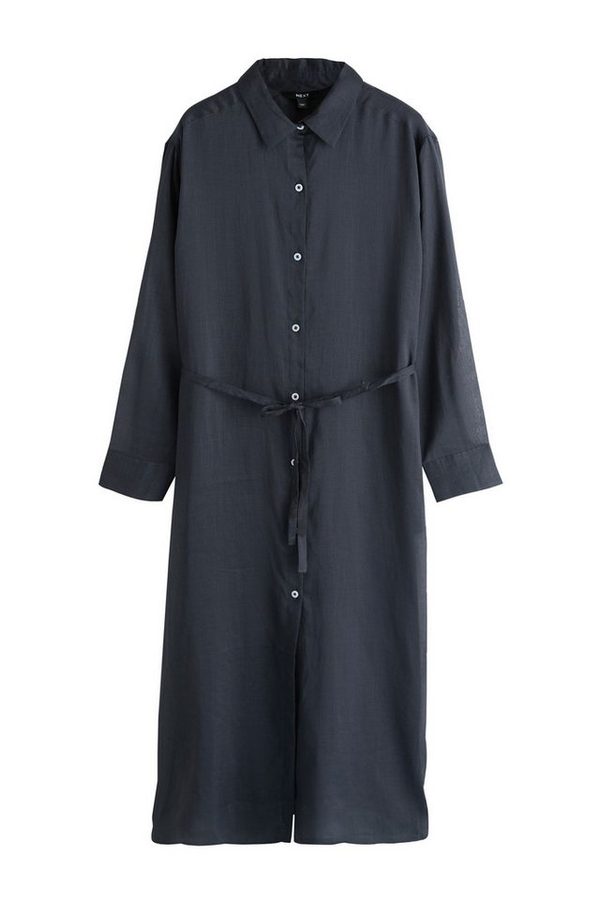 Next Midikleid Mittellanges Hemdblusenkleid mit Ramie (1-tlg) von Next