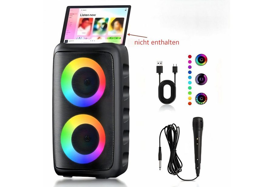 AIBISTAR RGB Bluetooth Lautsprecher Party-Lautsprecher 2400mAh, Mikrofon, Bass Bluetooth-Lautsprecher 2-Kanal-System (Bluetooth / AUX / USB / SD-Karte, 40 W, 2400-mAh-Akku,dynamische RGB-Beleuchtung,externer Mikrofonanschluss) von AIBISTAR