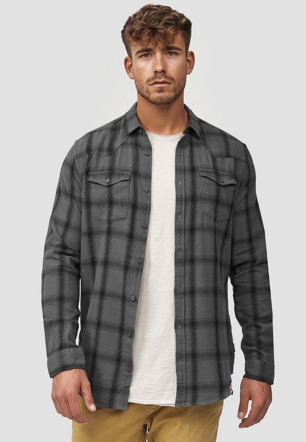 INDICODE Langarmhemd Herren Altin Herrenhemd Langarm Flanellhemd im Karo-Design von INDICODE