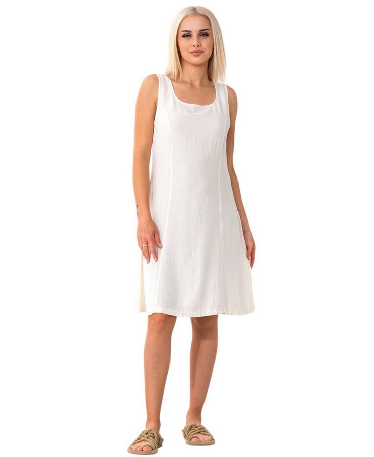 WENOR Sommerkleid mit Bindegürtel hinten Leinenmix Strandkleid ärmellos knielang (1-tlg) Formende Nähte, Rückenbindung, Rückenreißverschluss von WENOR