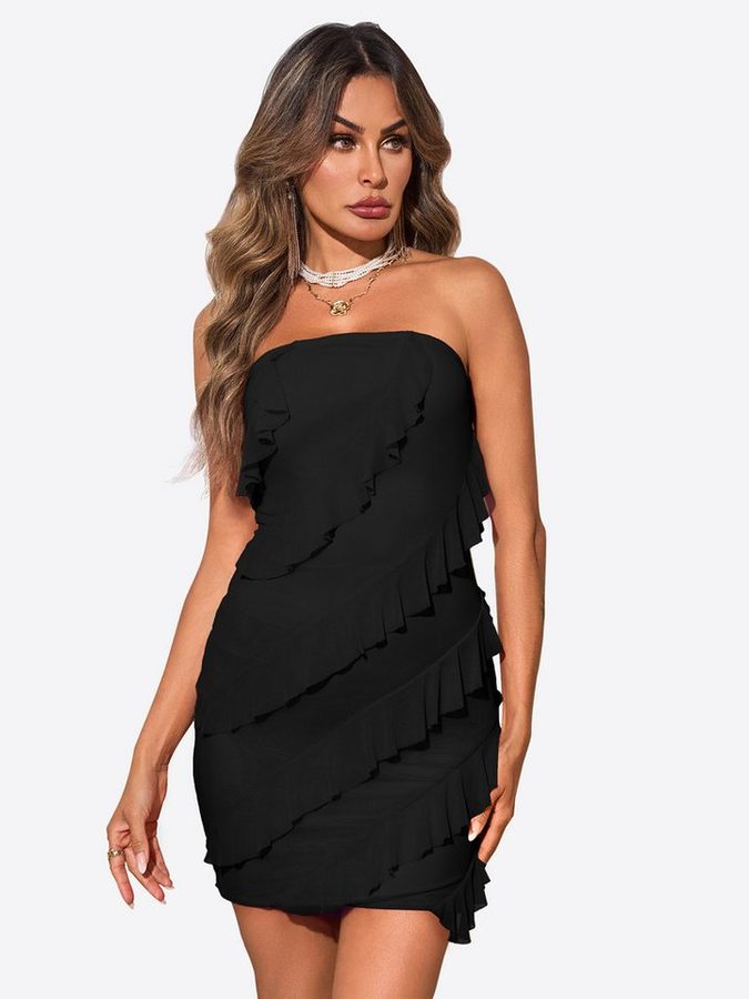 Imily Bela Minikleid Damen schulterfrei ärmellos mit diagonalen Rüschen Club Party (Packung, 1-tlg., 1per-Pack) in Unifarbe von Imily Bela