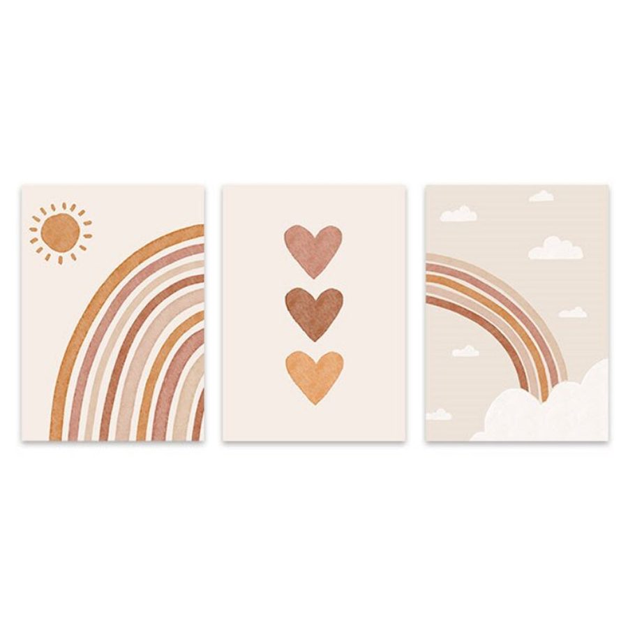TPFLiving Poster Leinwand / Sonne, Herz und Regenbogen für Kinderzimmer - / Verschiedene Größen - OHNE Rahmen - Modell 3PCS - 10x15cm von TPFLiving