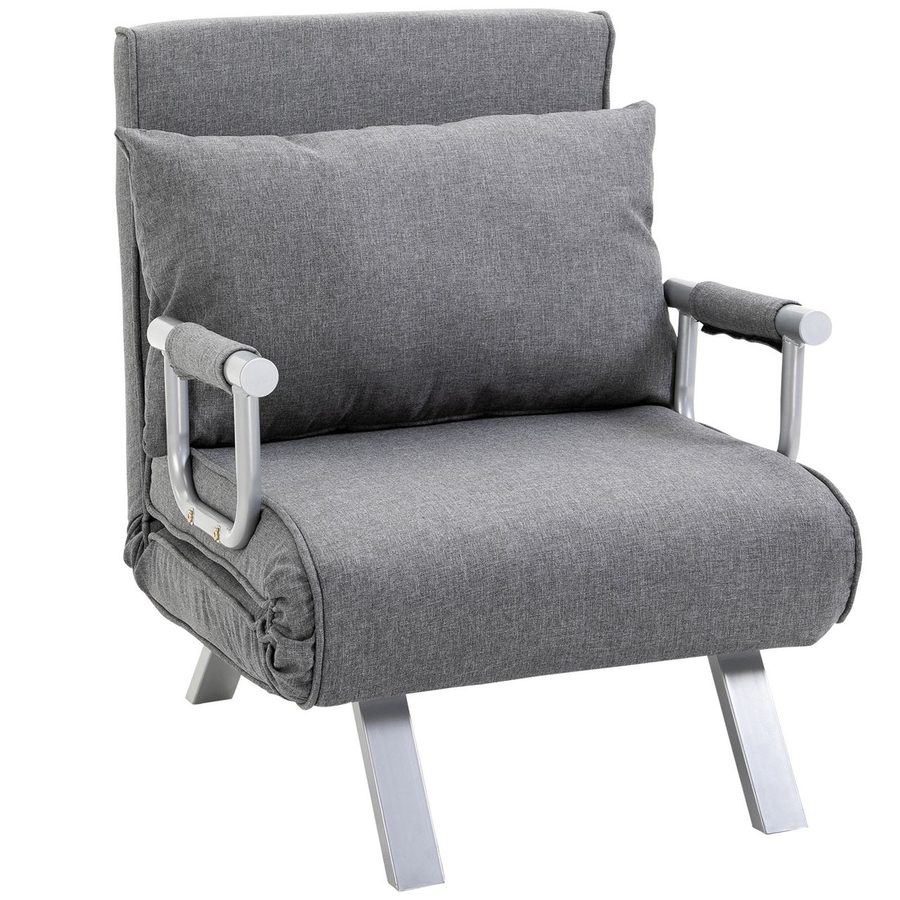 HOMCOM Schlafsofa mit Armlehne 3-in-1 Schlafsessel Multifunktion leinen Polyester Grau 65 x 69 x 80 cm von HOMCOM