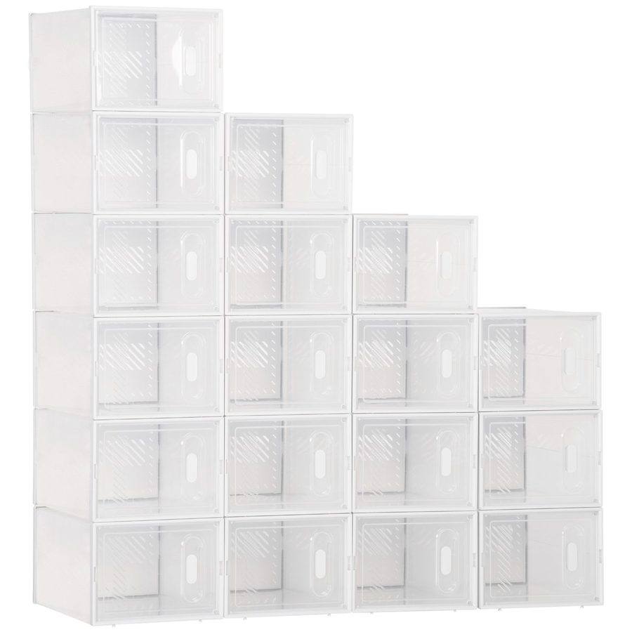 HOMCOM DIY Schuhbox Schuhkartons mit 8 Fächern Aufbewahrungsbox Transparent von HOMCOM