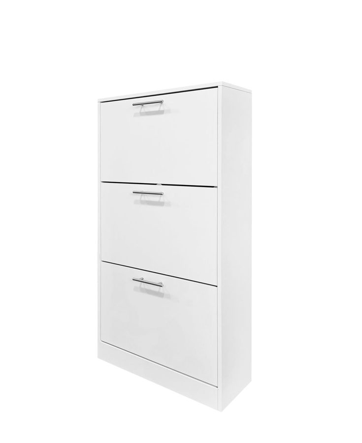 Better Home Schuhschrank mit Edelstahlgriffen und 3 Fächern, ca. 62x24x115,5 cm – Weiß von Better Home