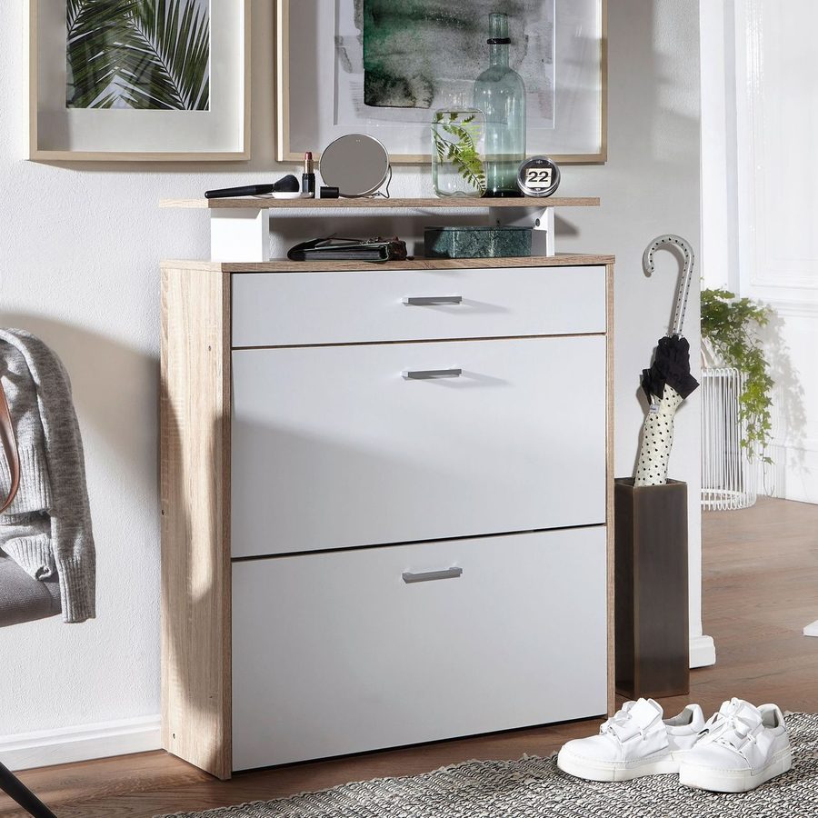 Wohnling Schuhschrank MDF Sonoma Eiche 80 cm Schuhregal Schuhkipper Design Schuh-Kommode modern von Wohnling