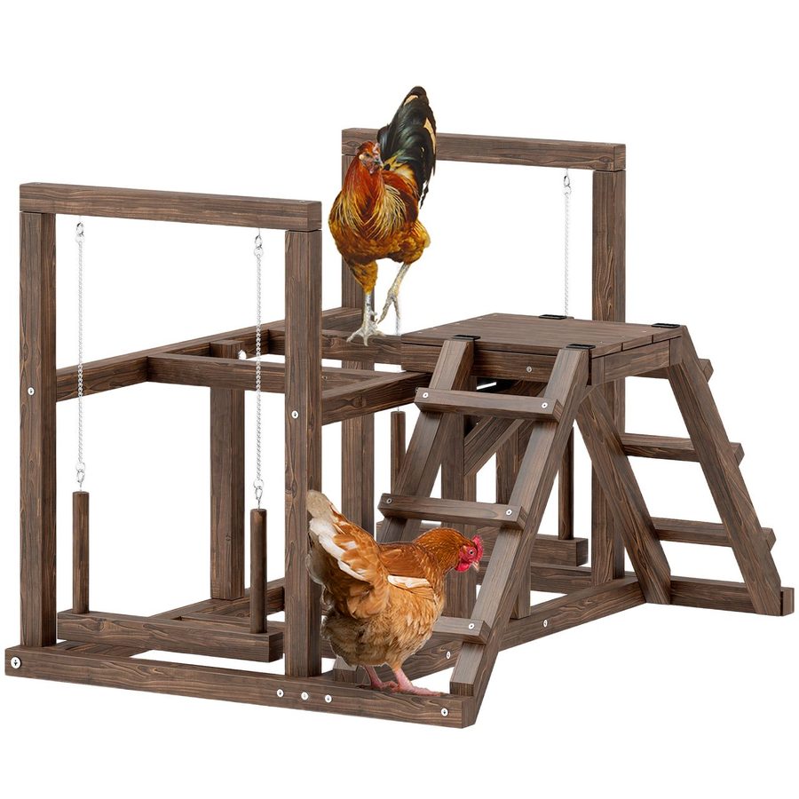 PawHut Hühner-Spielgerüst aus Holz mit Hühnerstangen, Schaukel, Leiter, Plattformen von PawHut