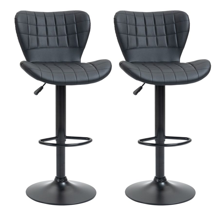HOMCOM Barhocker 2er-Set mit Rückenlehne für Küche Esszimmer Kunstleder Schwarz 47 x 56 x 89-109 cm von HOMCOM
