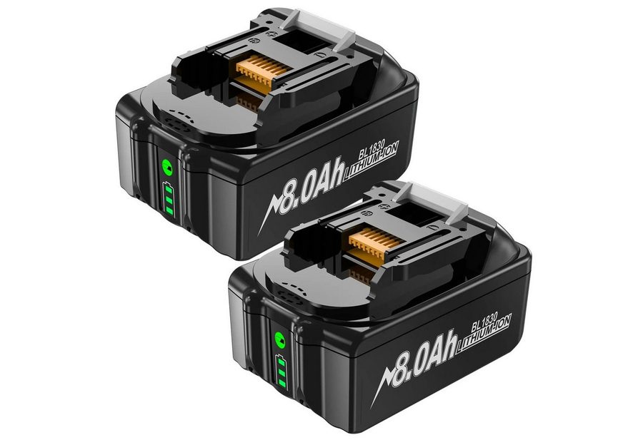 Athlix Ersatz Akku 8,0 Ah für Makita 18V, 2er Set, BL1860 BL1850 Akkupacks Akku 8000 mAh (18 V), 2 Stück, 8000 mAh, 20 % längere Laufzeit von Athlix