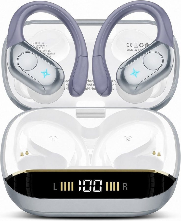 Futicare Bluetooth Kopfhörer, Sportkopfhörer mit Ohrbügel, Bluetooth 5.4, In-Ear-Kopfhörer (75 Std. Akku, 14,2 mm HiFi Stereo, 4 Mikrofone ENC, IP7 für Laufen, Joggen & Fitness) von Futicare