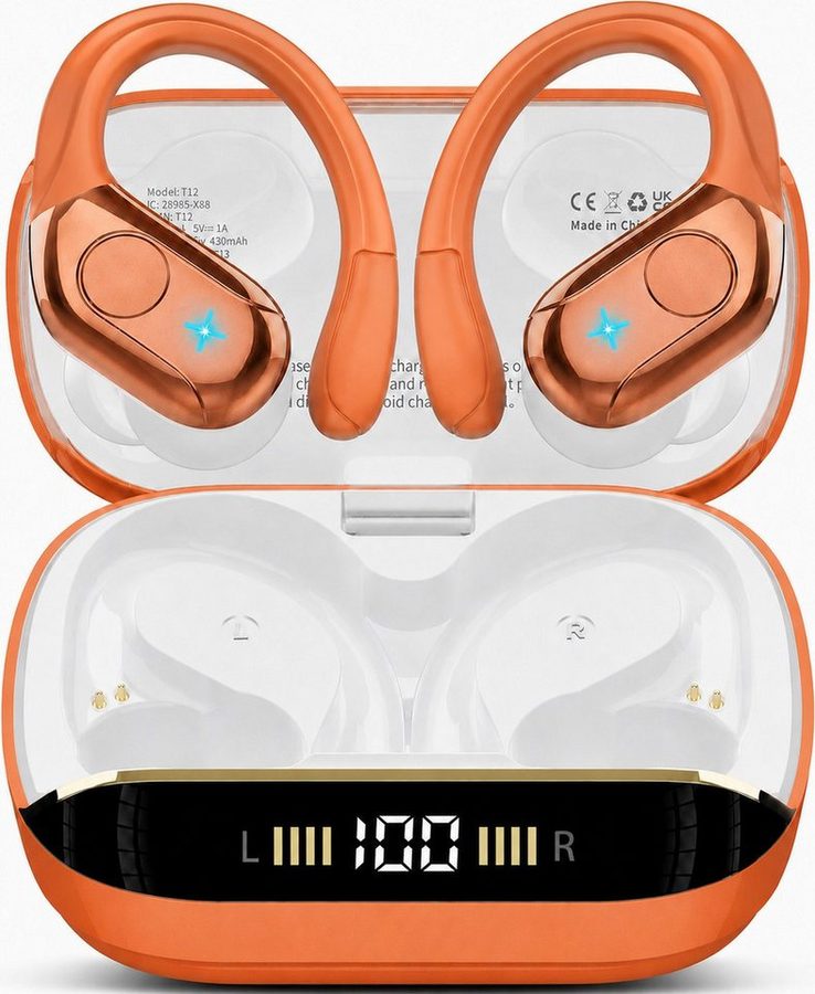 Futicare Bluetooth Kopfhörer, Sportkopfhörer mit Ohrbügel, Bluetooth 5.4, In-Ear-Kopfhörer (75 Std. Akku, 14,2 mm HiFi Stereo, 4 Mikrofone ENC, IP7 für Laufen, Joggen & Fitness) von Futicare