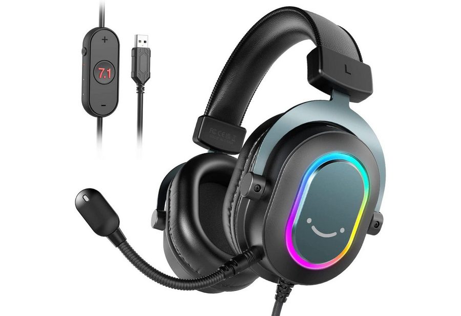 FIFINE Mikrofon Headset Gaming PC PS4 PS5 mit Mikrofon Over-Ear Kopfhörer mit Kabel, RGB-Design, 3 Sound-Modi, Surround-Sound und Ohrpolster von FIFINE