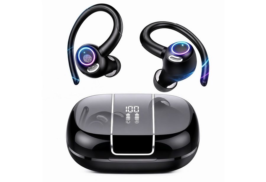 Forrlite Bluetooth Kopfhörer Sport, in Ear Kopfhörer Kabellos Bluetooth 5.3 mit In-Ear-Kopfhörer (HD Mic, Herausragender Sound, 40 Std Spielzeit, Comfort Fit, Dual LED-Anzeige, IP7 Wasserdicht Ohrhörer mit Ohrhaken, Open Ear Kopfhörer, Kopfhörer, TWS In-Ear-Kopfhörer, In Ear Ohrhörer) von Forrlite