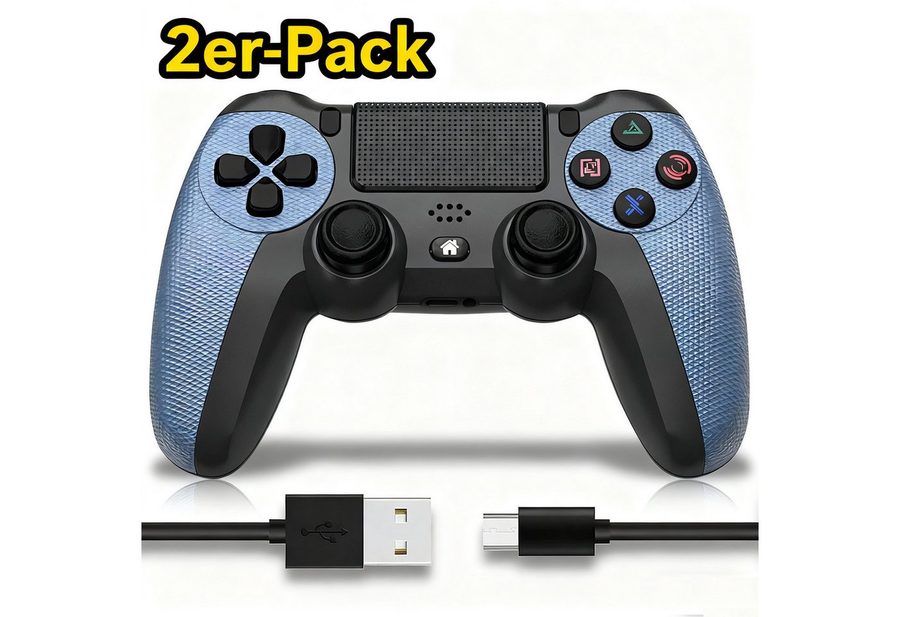 POPOLIC Controller für PS4 Mobile, Dualshock,Wireless PC-Controller (6-Achsen, LED-Licht, Touchpanel, Kopfhörerbuchse, inkl. Ladekabel, 2 St., 600-mAh-Akku, Bequeme Tasten, Präzises D-Pad) von POPOLIC