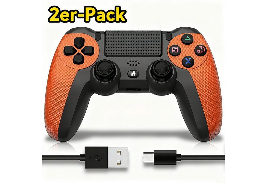 POPOLIC Controller für PS4 Mobile, Dualshock,Wireless PC-Controller (6-Achsen, LED-Licht, Touchpanel, Kopfhörerbuchse, inkl. Ladekabel, 2 St., 600-mAh-Akku, Bequeme Tasten, Präzises D-Pad) von POPOLIC