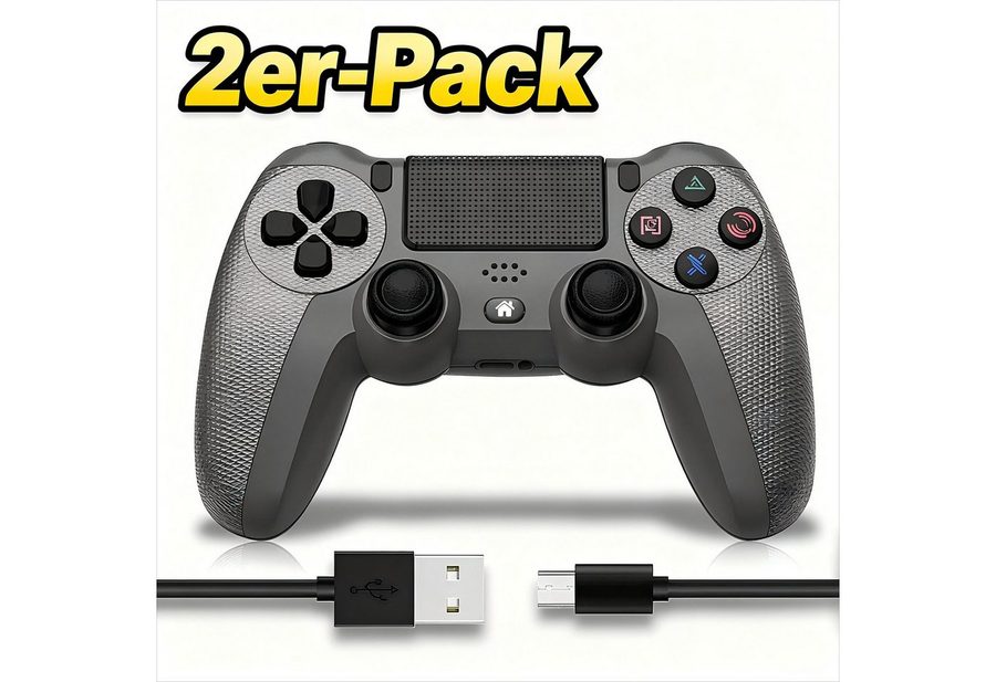 POPOLIC Controller für PS4 Mobile, Dualshock,Wireless PC-Controller (6-Achsen, LED-Licht, Touchpanel, Kopfhörerbuchse, inkl. Ladekabel, 2 St., 600-mAh-Akku, Bequeme Tasten, Präzises D-Pad) von POPOLIC