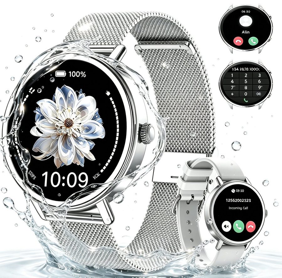 blackview Smartwatch Damen, Neues Fitness Uhr mit Anrufe, Puls, Pulsmesser, SpO2 Smartwatch (4 cm/1.26 Zoll, iOS/Android), Schlafüberwachung,Stress-, IP68 Wasserdicht,Smartwatch für Android IOS von blackview