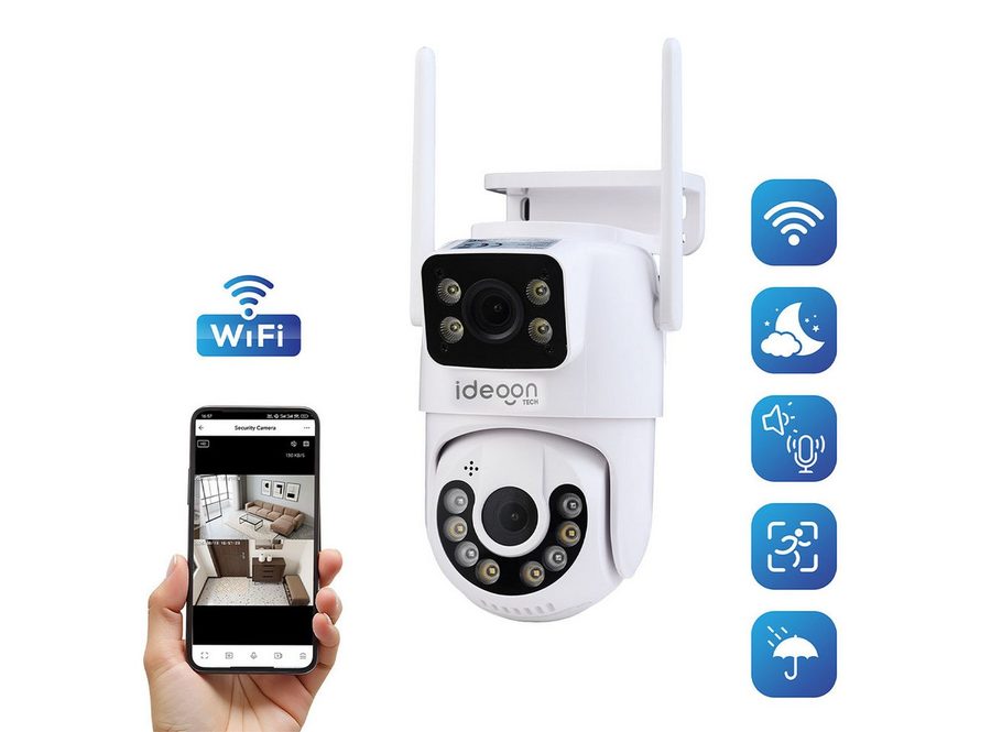 shop'n smile ideoon IP-Überwachungskamera Leistungsstarke Dual Lens Outdoor Überwachungskamera 355° Nachtsicht (Außenbereich, 1-tlg., IP66, Full HD, 355°/90° Schwenk, 3.6mm Objektiv, 80°, 15,96 dBm) von shop'n smile ideoon