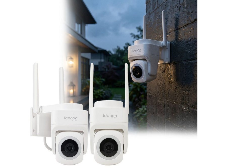 shop'n smile ideoon Überwachungskamera 2K WLAN Outdoor Überwachungskamera IP65 355° Schwenkung Nachtsicht App (2-tlg., Mikrofon & Lautsprecher (Intercom-Funktion) · Alarmsirene bis 85 dB) von shop'n smile ideoon