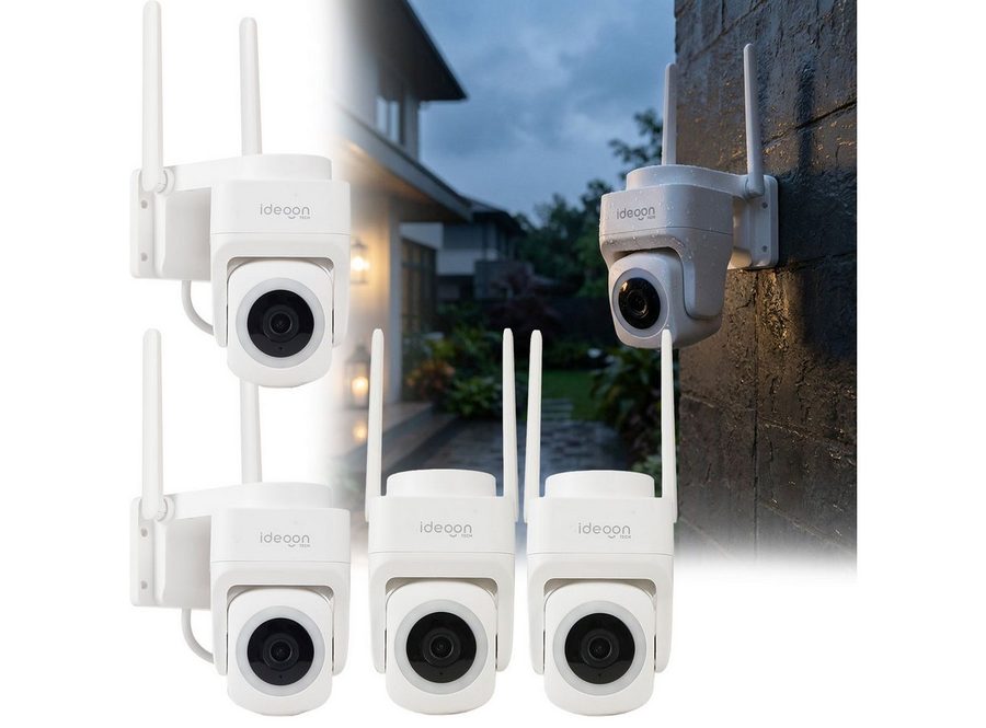 shop'n smile ideoon Überwachungskamera 2K WLAN Outdoor Überwachungskamera IP65 355° Schwenkung Nachtsicht App (4-tlg., Mikrofon & Lautsprecher (Intercom-Funktion) · Alarmsirene bis 85 dB) von shop'n smile ideoon