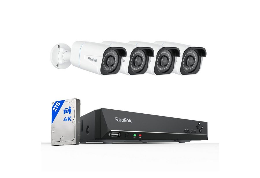 Reolink Überwachungskamera 4K PoE Überwachungskamera Set RLK8-810B4-A (AuBenbereich, Innenbereich, 8CH 2TB HDD NVR,4X PoE IP Kamera, Personen-/Fahrzeug-/Tiererkennung) von Reolink