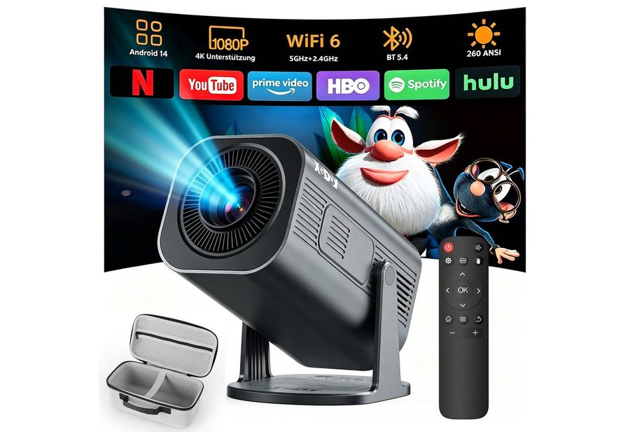XGODY 2026 Neu Tragbarer Projektor Gimbal 3Pro 4K Android 14 Wifi6 BT 5.4 Mini-Beamer (260 lm, 8000:1, 3840 x 2160 px, Android 14 OS mit App-Store, Youtube, Netflix, Prime Video etc) von XGODY