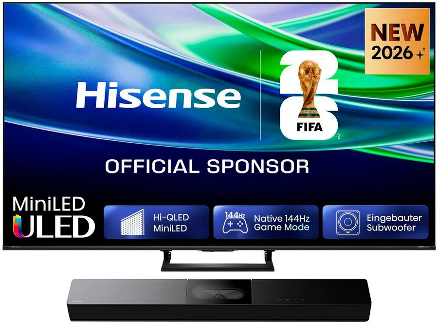 Hisense 55E8S Mini-LED-Fernseher (139 cm/55 Zoll, 4K Ultra HD, Smart-TV, inkl. HS2000 Soundbar im Wert von UVP €129) von Hisense