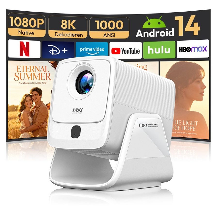 XGODY 2026 Neuer Smart Beamer 4k heimkino mit Android 14, Integrierte APP LCD-Beamer (1000 lm, 2500:1, 3840 x 2160(1000 ANSI) px, Autofokus, Full HD 1080P, unterstützt 8K-Decodierung Projektor) von XGODY