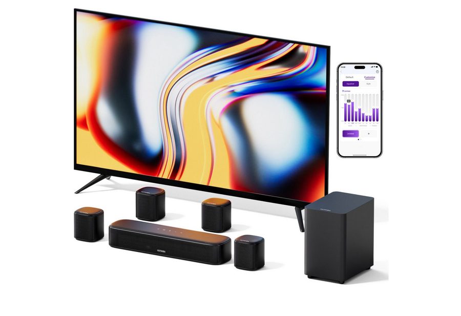 Ultimea Aura A40 Lautsprecher 7.1-Kanal Virtuelles Surround-Soundbar (330 W, Verkabelter Subwoofer, 4 verstellbare Surround-Lautsprecher) von Ultimea