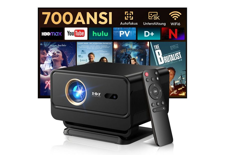 XGODY Smart Beamer Android 14 mit Apps, 1080P Projektor 4K Unterstützt Mini-Beamer (700 lm, 1500:1, 3840 x 2160 px, 700 ANSI Lumen, Beamer 4K Heimkino mit Autofokus, WiFi6, BT5.4) von XGODY