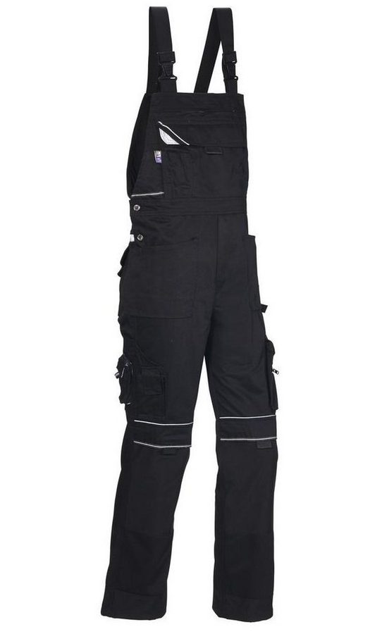 PKA Arbeitslatzhose Black Revolution, Herren Latzhose mit reflektierenden Applikationen von PKA