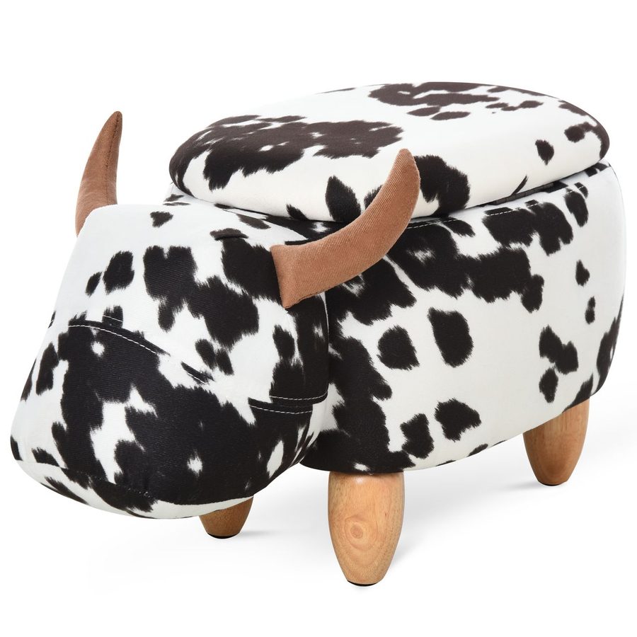 HOMCOM Tierhocker, Dekohocker mit Stauraum, Polsterhocker mit Tier-Design, Schwarz+Weiß, 62 x 35 x 36 cm von HOMCOM