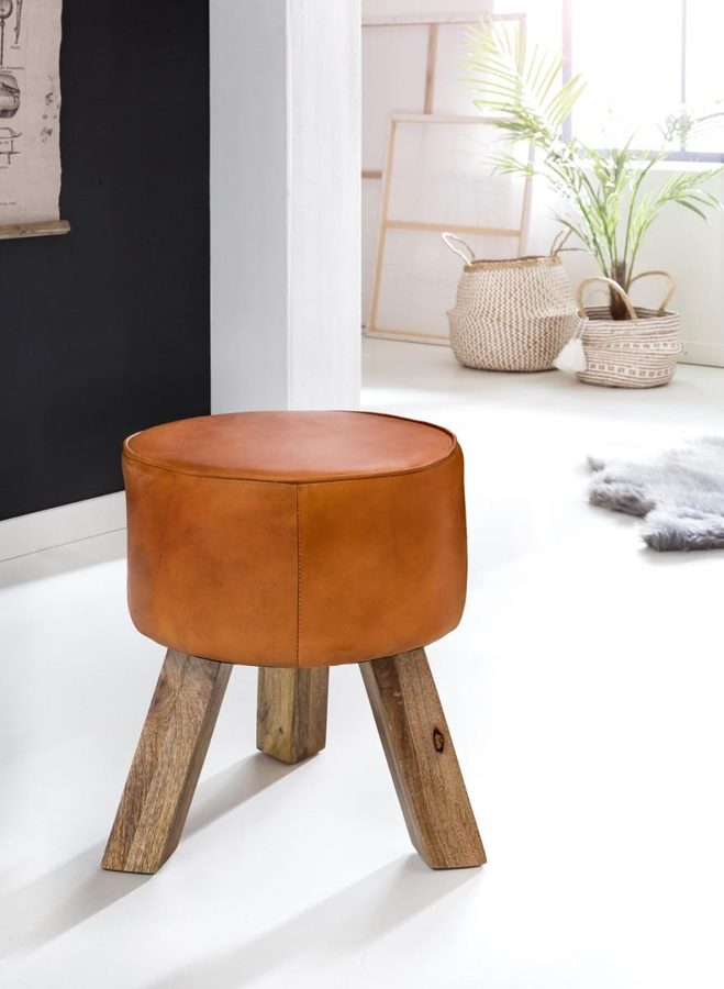 Wohnling Design Turnbock Sitzhocker Echtleder Braun von Wohnling