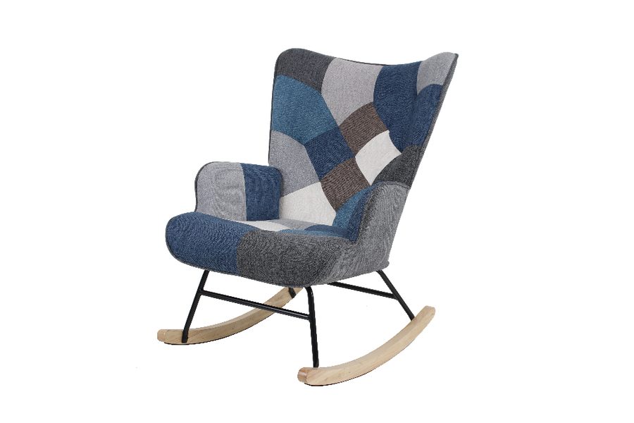 Better Home Skandinavischer Schaukelstuhl IVAR, Stoffbezug Patchwork - ca. 69 x 81 x 92,5 cm - Mehrfarbig von Better Home