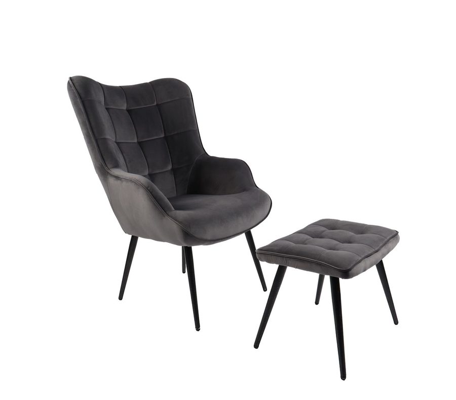 HC Home & Living Hochlehnsessel Ella mit Hocker, anthrazit von HC Home & Living