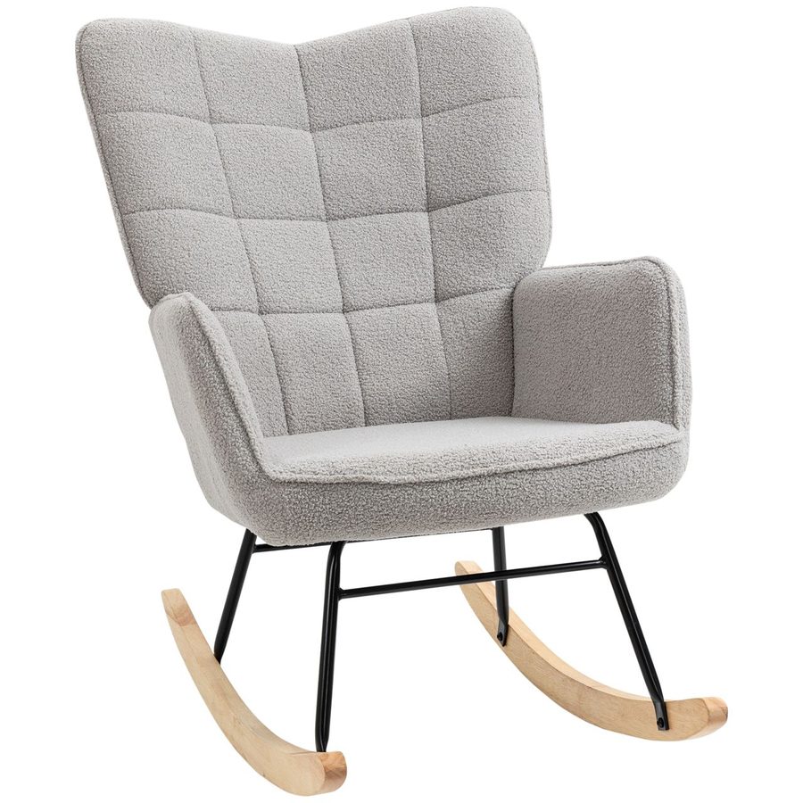 HOMCOM Schaukelstuhl Schwingsessel Akzentstuhl bis 120 kg, Polyester, Hellgrau von HOMCOM