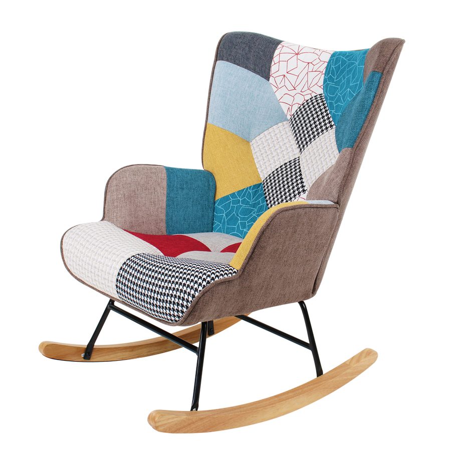 Better Home Skandinavischer Schaukelstuhl "Chester" aus Stoffbezug Patchwork, ca. 69 x 81 x 92,5 cm - Mehrfarbig von Better Home