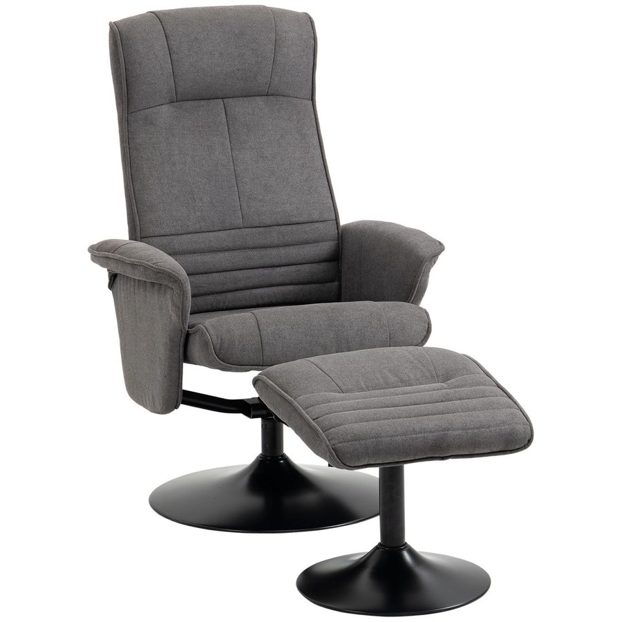 HOMCOM Relaxsessel mit Fußhocker verstellbare Rückenlehne Schaumstoff Dunkelgrau 69 x 71 x 104 cm von HOMCOM