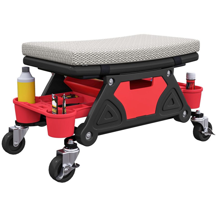 HOMCOM Werkstatthocker mit Rollen Ablagefläche 35cm hoch Rollhocker bis 135 kg von HOMCOM