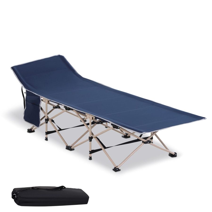 Outsunny Feldbett mit Aufbewahrungstasche, faltbar, Inkl. Tragetasche, Stahl Oxford, Blau, 190 x 68 x 52 cm von Outsunny