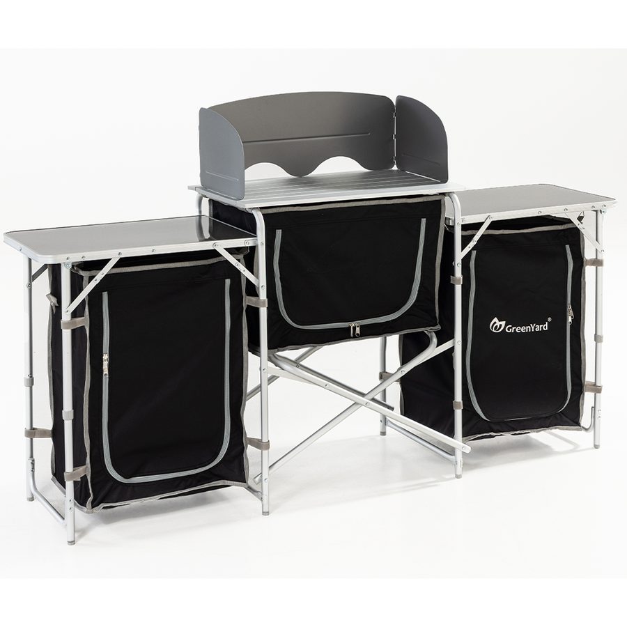 lovingHome® Campingküche XL Windschutz und rollbarer Arbeitsplatte, ca. 173 x 41 x 80 cm - Schwarz von lovingHome®