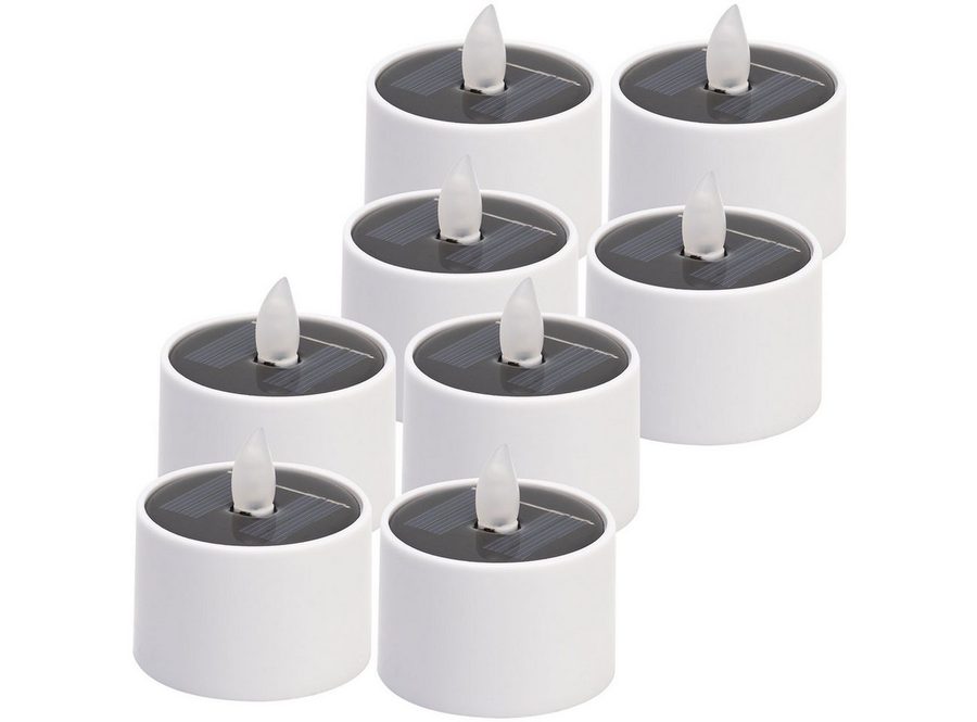 Casativo LED-Teelichter Solar-LED Teelichter IP44 bis 8 St. mit Dämmerungssensor Kabellos, LED fest integriert, warmweiß, Flammen-Effekt als Nachtlicht, ca. 8 Std. Leuchtdauer, Tagesaufladung von Casativo
