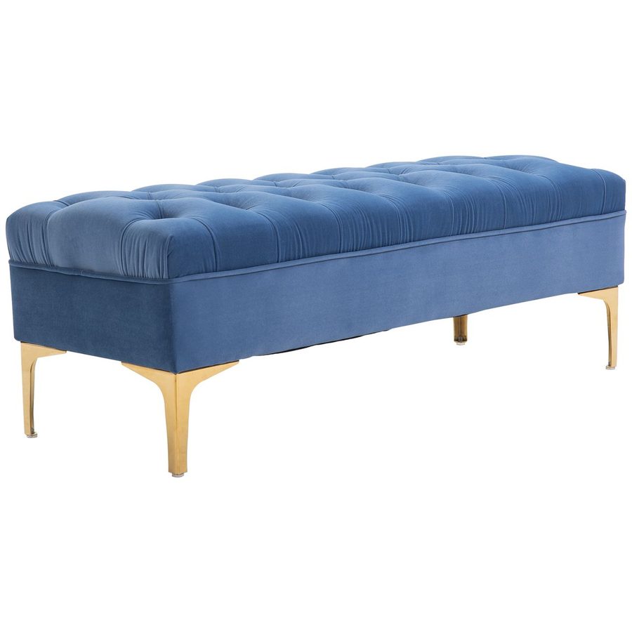 HOMCOM Sitzbank Bettbank Schuhbank mit erhöhten Beine Schlafzimmer Samt Blau von HOMCOM