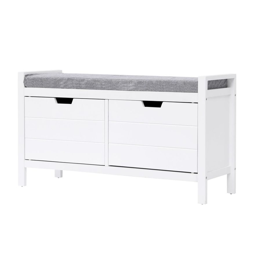 Happy Home Sitzbank mit Sitzkissen & 2 Türen - ca. 91 cm x 30 cm x 50 cm - Weiß von Happy Home