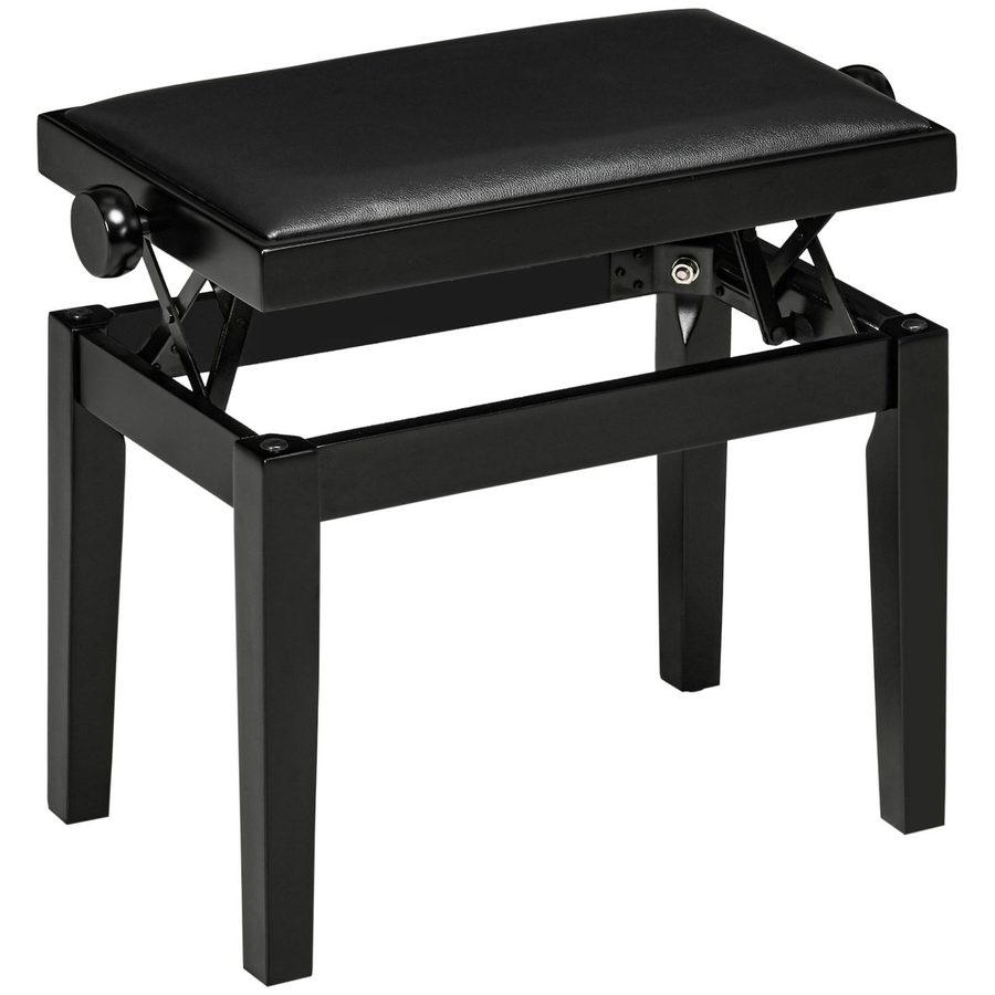 HOMCOM Klavierhocker Höhenverstellbar mit Lederkissen Kunstleder Gummiholz Schwarz 63x33x45-56cm von HOMCOM
